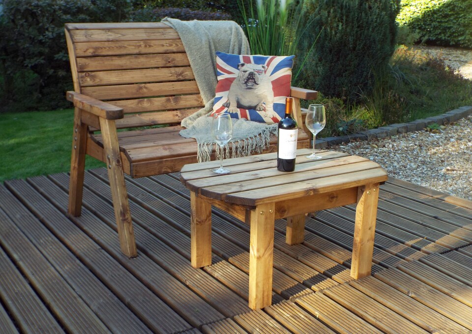 image 1 of Hand Made 2 Seater Chunky Rustic Wooden Garden Furniture Bench With Coffee Table