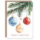 image 1 of Three Baubles Hanging From Tree Watercolour Blank For Him Or Her Art Christmas Card