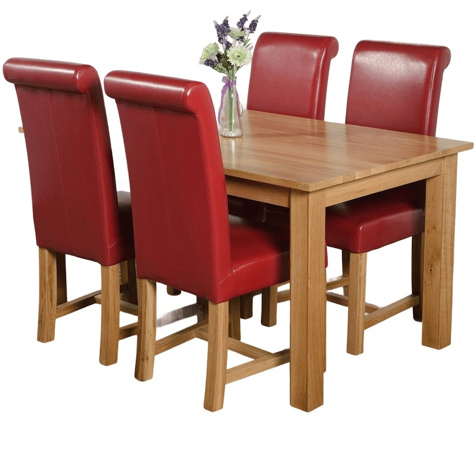 image 1 of Oslo 150 x 90 cm Medium Oak Dining Table and 4 Washington Leather Chairs | Red | Red