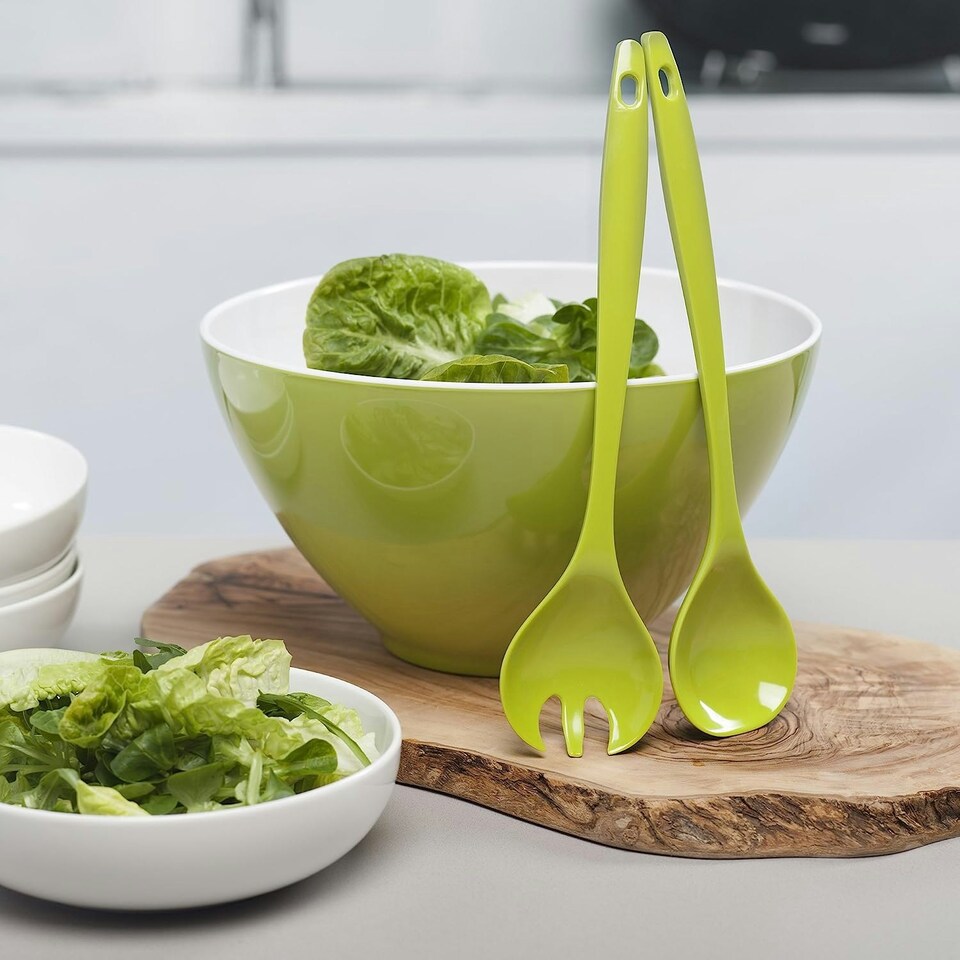 image 1 of Zeal Melamine Salad Bowl & Salad Servers Set, Duck Egg Blue Green | Lime Green