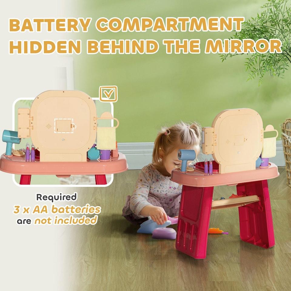 image 1 of AIYAPLAY Kids Dressing Table with Mirror, LED Light, Music, 23 Accessories