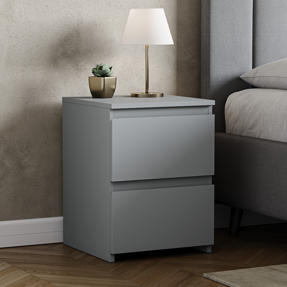 image 1 of Vida Designs Denver 2 Drawer Large Bedside Chest Cabinet Table Nightstand, Grey