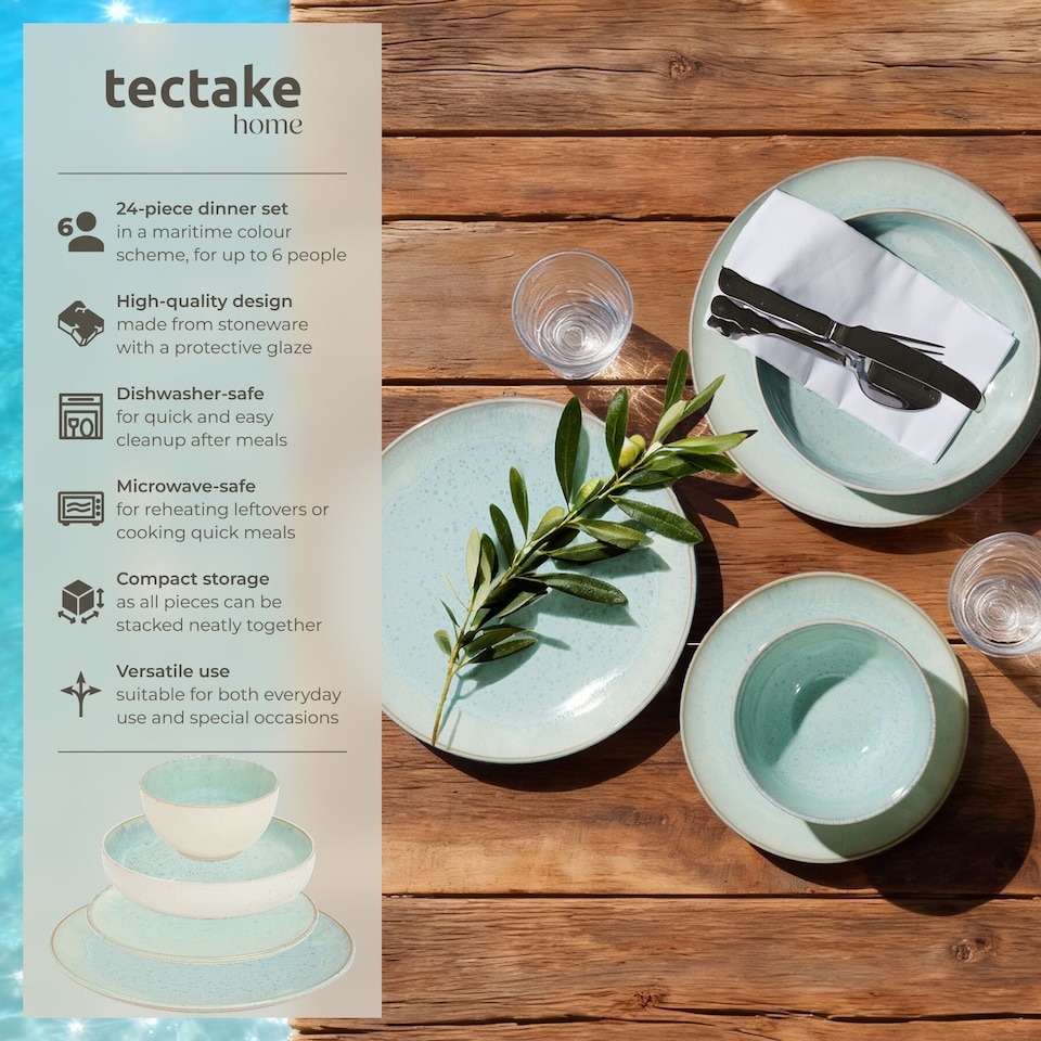 image 1 of Dinner Set Mare in Glazed Stoneware for 6 People, Microwave- and Dishwasher-Safe | Green | mint | 1
