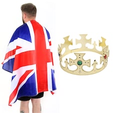 Pack of 1 Wearable Union Jack Flag Cape & Crown Red | One Size