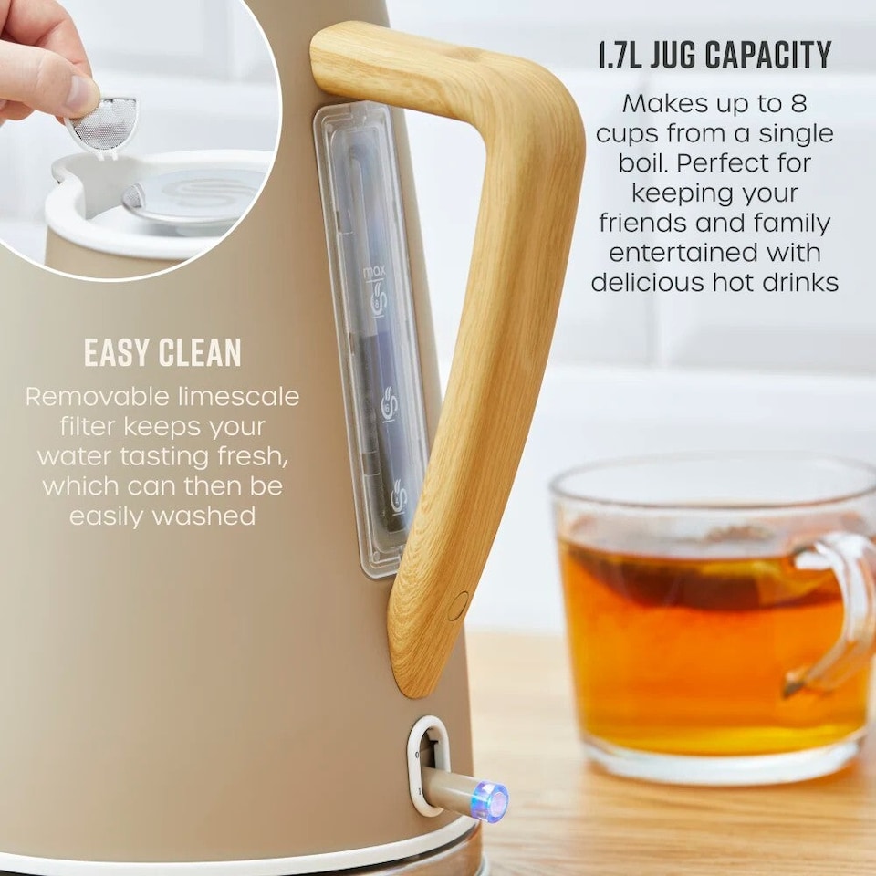 image 1 of Swan Nordic Oatmeal 1.7L 3KW Kettle, 2 Slice Toaster, Breadbin and Canisters Kitchen Set