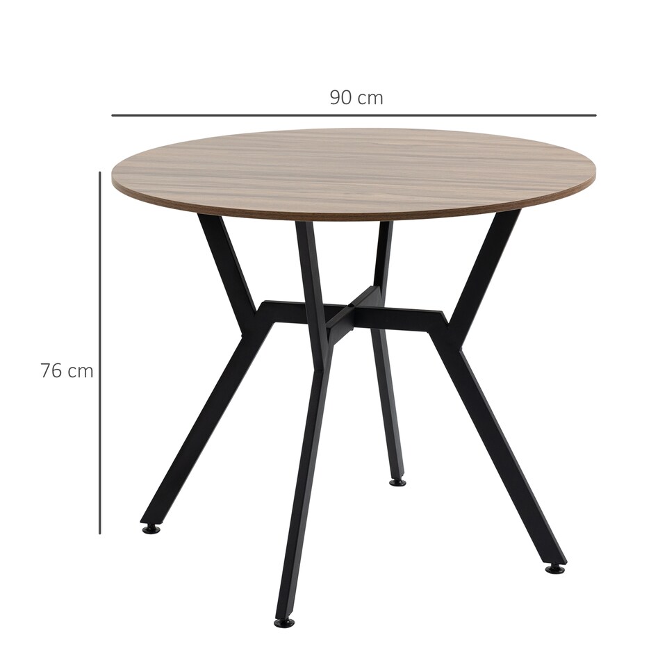 image 1 of HOMCOM Dining Table, Round Kitchen Table with Black Legs, Anti-slip Foot Pads for Living Room, Dining Room, 90 x 76 cm, Brown