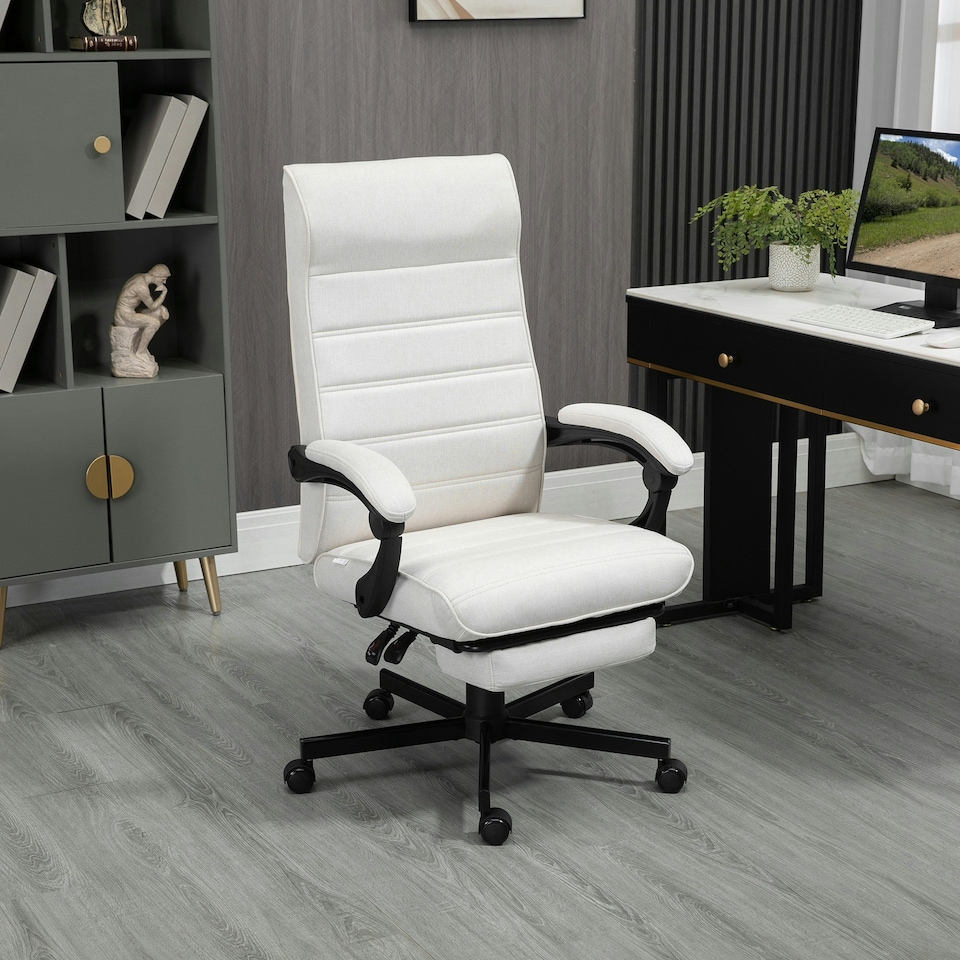 image 1 of Vinsetto High-Back Home Office Chair with Adjustable Height and Footrest, White