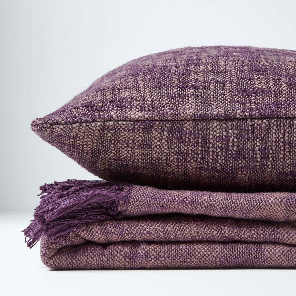 image 1 of Homescapes Nirvana Slub Cotton Mauve Throw - 255 x 360 cm Purple