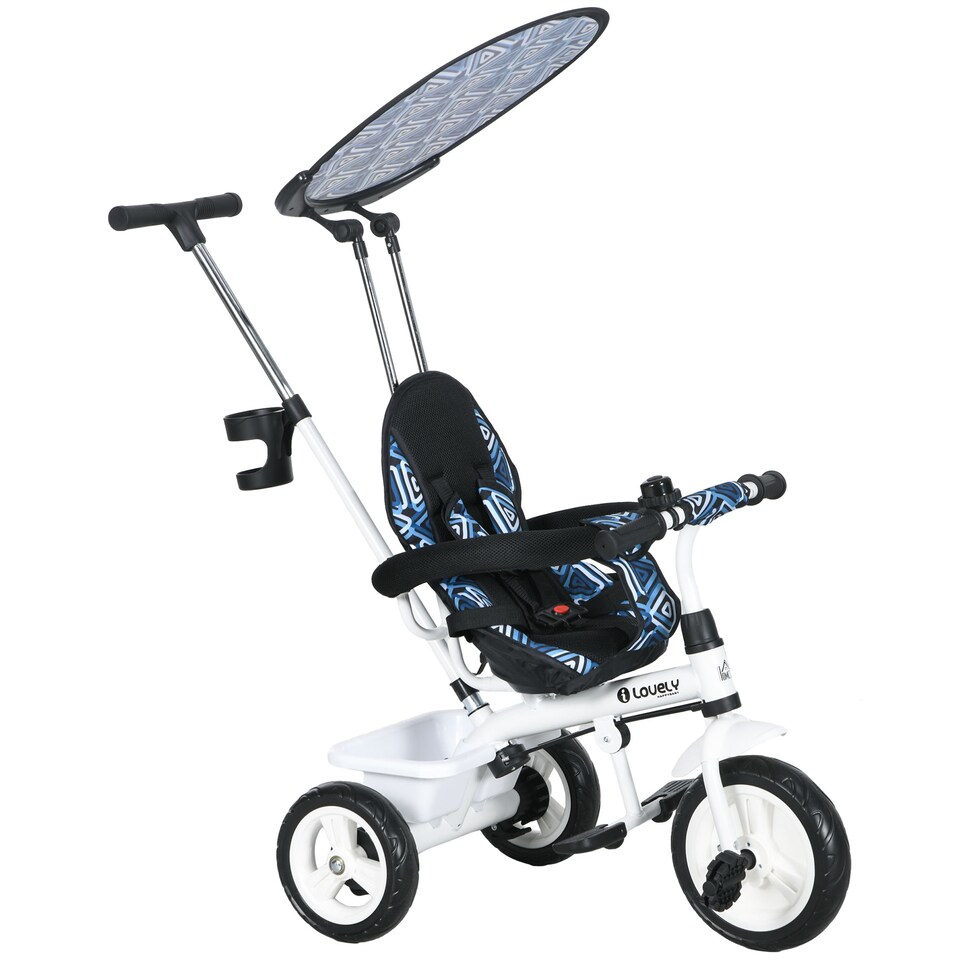 image 1 of HOMCOM 6 in 1 Kids Tricycle w/ Removable Handle for 1.5+ year, Blue