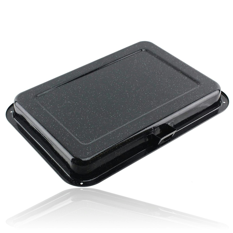 image 1 of SPARES2GO Small Grill Pan, Rack & Detachable Handle for Lamona Oven Cookers (Non-Stick Vitreous Enamelled)