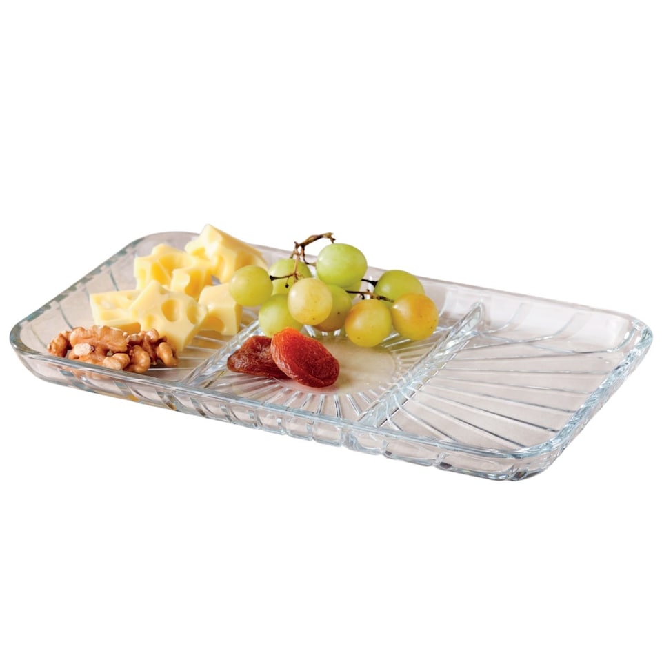 image 1 of Pasabahce Rectangular Glass Service Dish 3-Compartment Plate | Clear | 1
