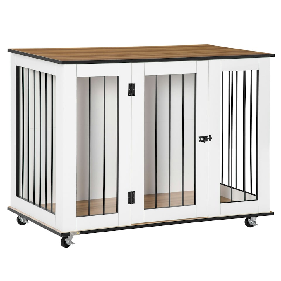 image 1 of PawHut Dog Crate Furniture with Lockable Door, for Large Dogs - White