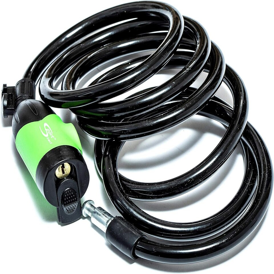 image 1 of Sport Direct 10mm x 185cm Steel Bicycle Bike LED Cable Lock With Keys & Bracket Black