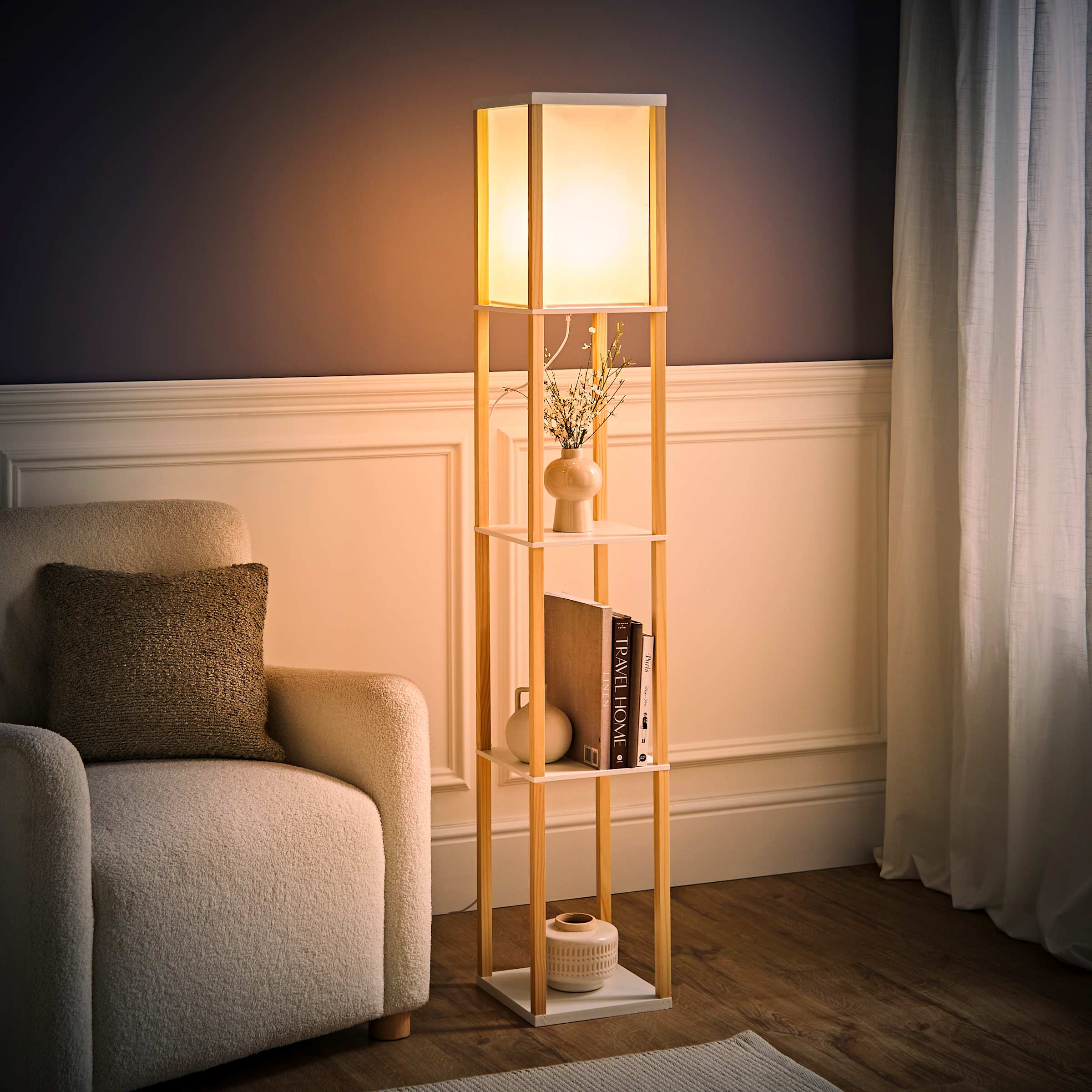 ValueLights | Gold Metal Frame Shelf Floor Lamp With Glass Panel - View #11