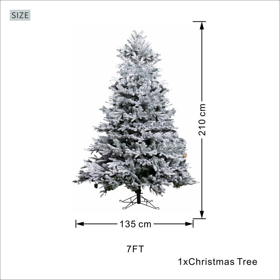 image 1 of Abrihome 7ft Noble Fir Christmas Tree with 1,074 Branch Tips, Snow Covered Artificial Xmas Tree