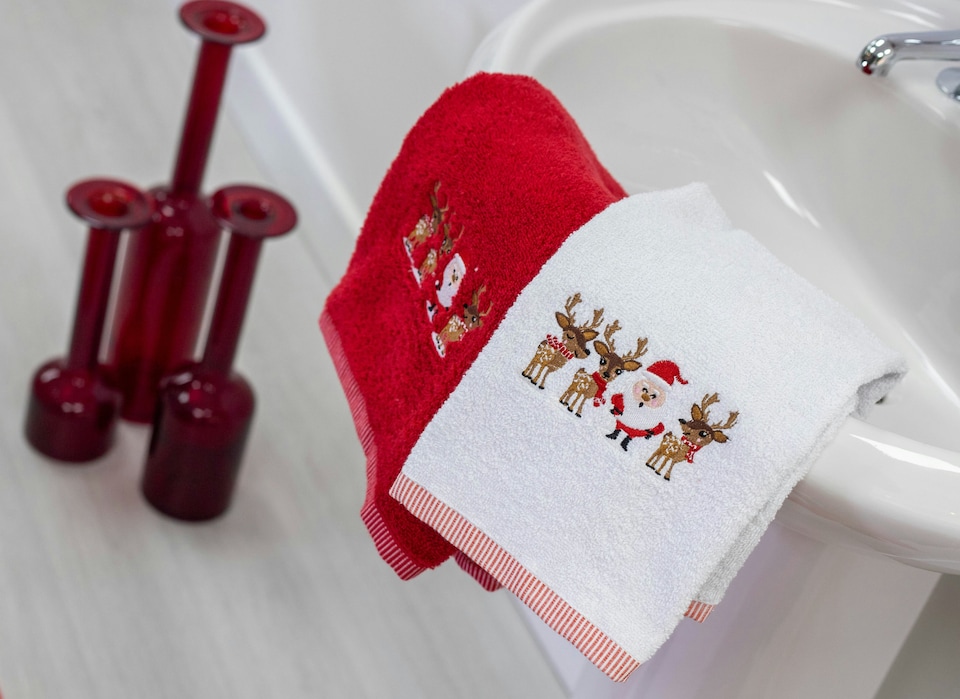 image 1 of Luxury Santa Christmas Hand & Tea Towels - 2 Pack