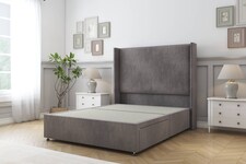 Sloomy Devonshire Slate Naples Divan Bed Base No Drawers With 54 Inch Wingback Headboard | Grey | Slate | Double | 1
