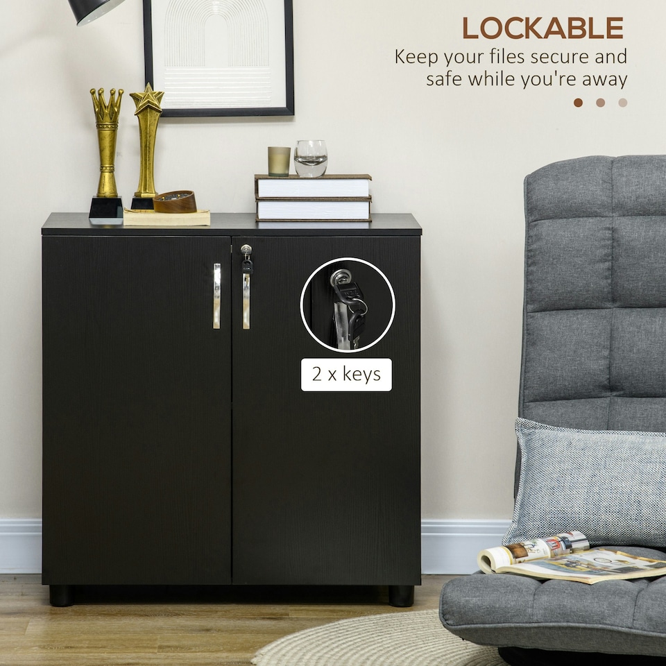 image 1 of Vinsetto 2-Tier Locking Filing Cabinet Office Storage Cabinet, Black