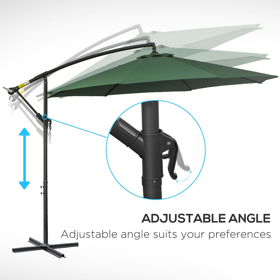 image 1 of Outsunny 3(m) Garden Banana Parasol Cantilever Umbrella, Dark Green