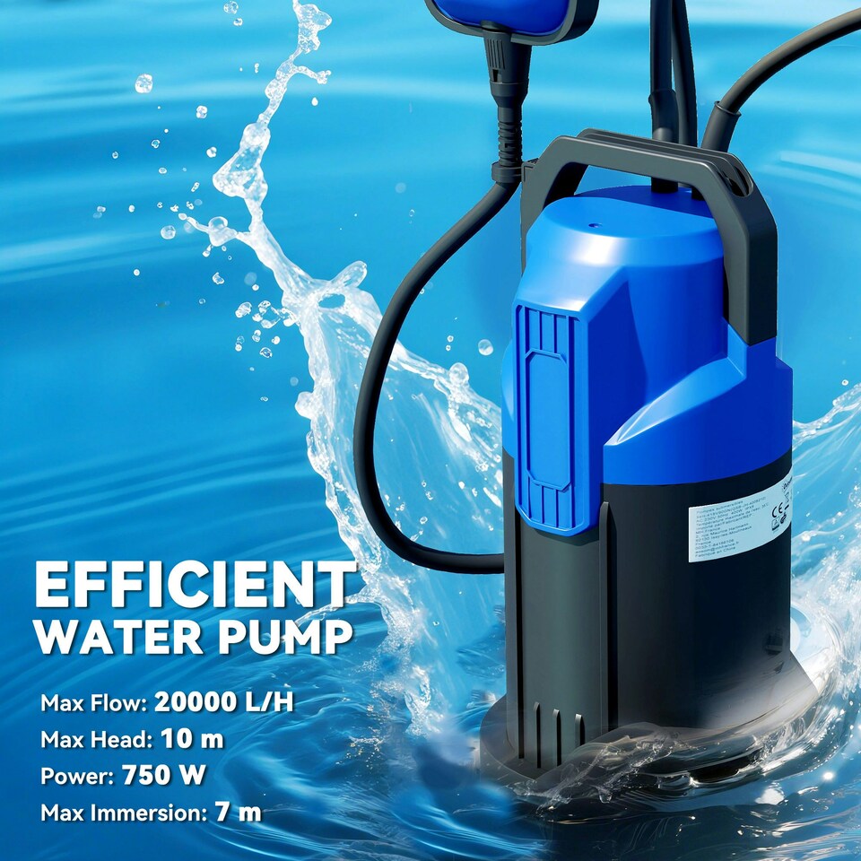 image 1 of Outsunny 750W Water Pump with Float Switch, 20000L/H Electric Sump Pump | Blue