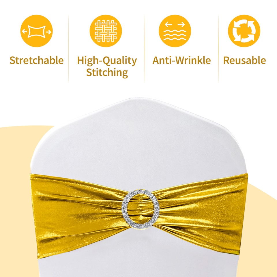 image 1 of 36cm x 13cm Synthetic Fabric Shiny Chair Band with Buckle - 10pcs