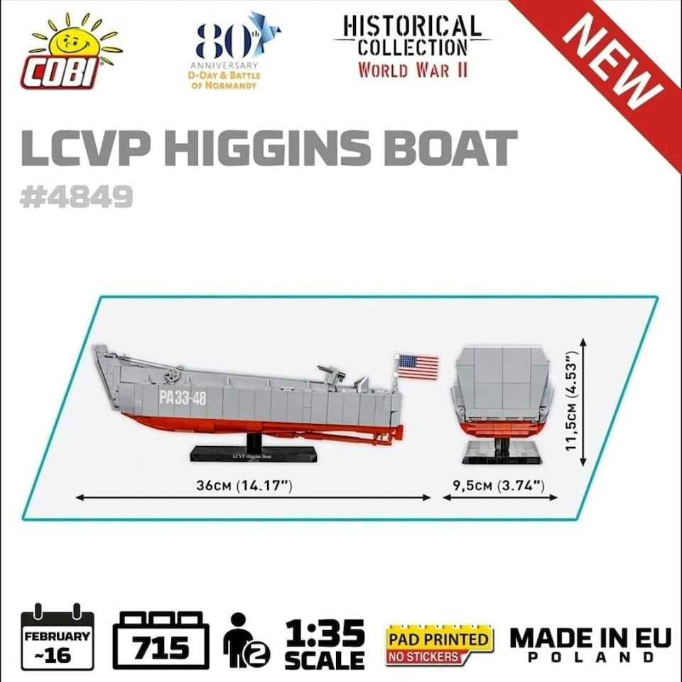 image 1 of LCVP Higgins Boat brick model - COBI 4849 - 715 bricks