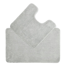 Luxury Microfibre Deep Pile Bath Mat and Pedestal Set - Non Slip Grey | Dove Grey