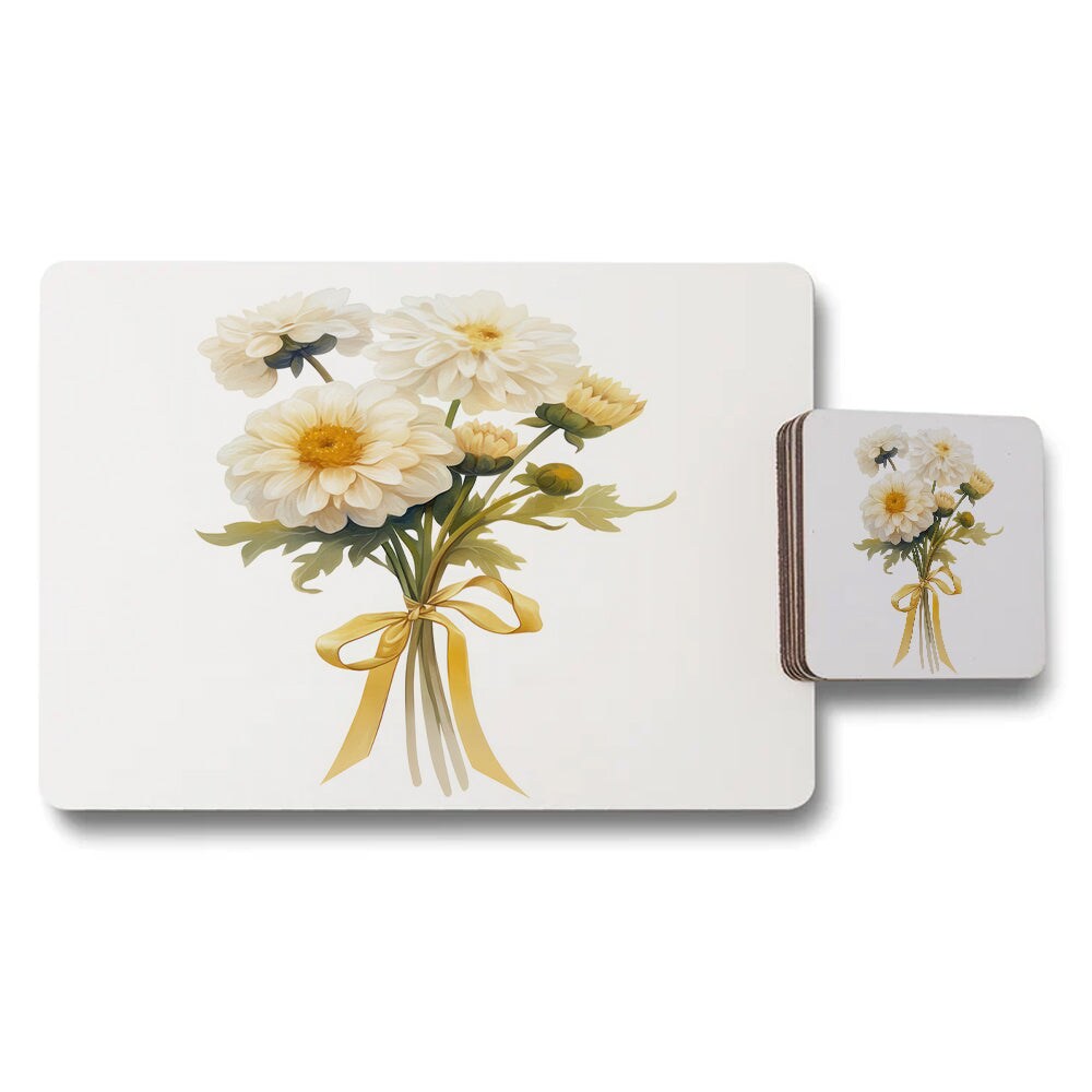 Placemat And Coaster Set Of 12 With High End Print Technology Featuring Elegant Floral Artwork On Wood Bottom