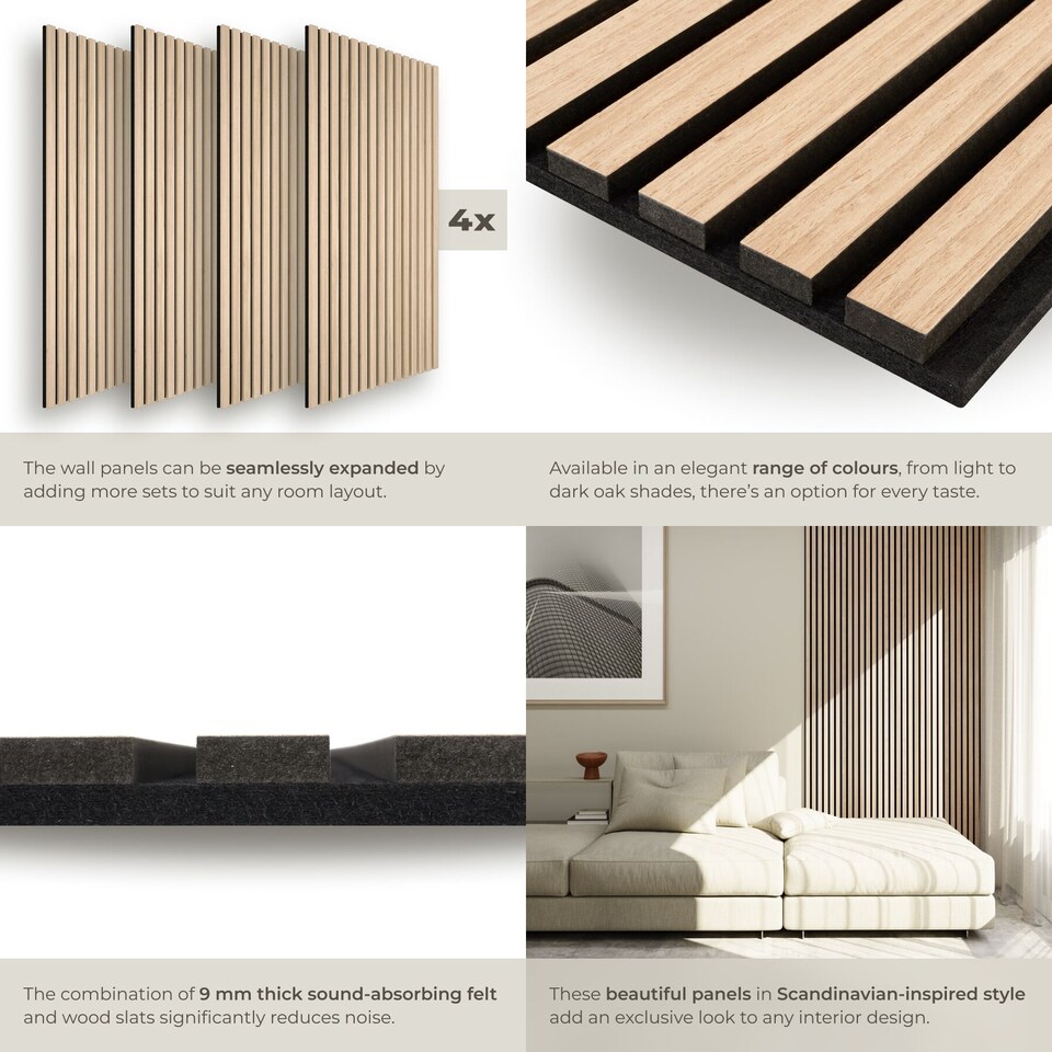 image 1 of Acoustic Wall Panels Sonic Wall II with Real Wood Veneer and Sound-Absorbing Felt | Brown | Light oak | 110 x 50 x 1.8 cm | 4