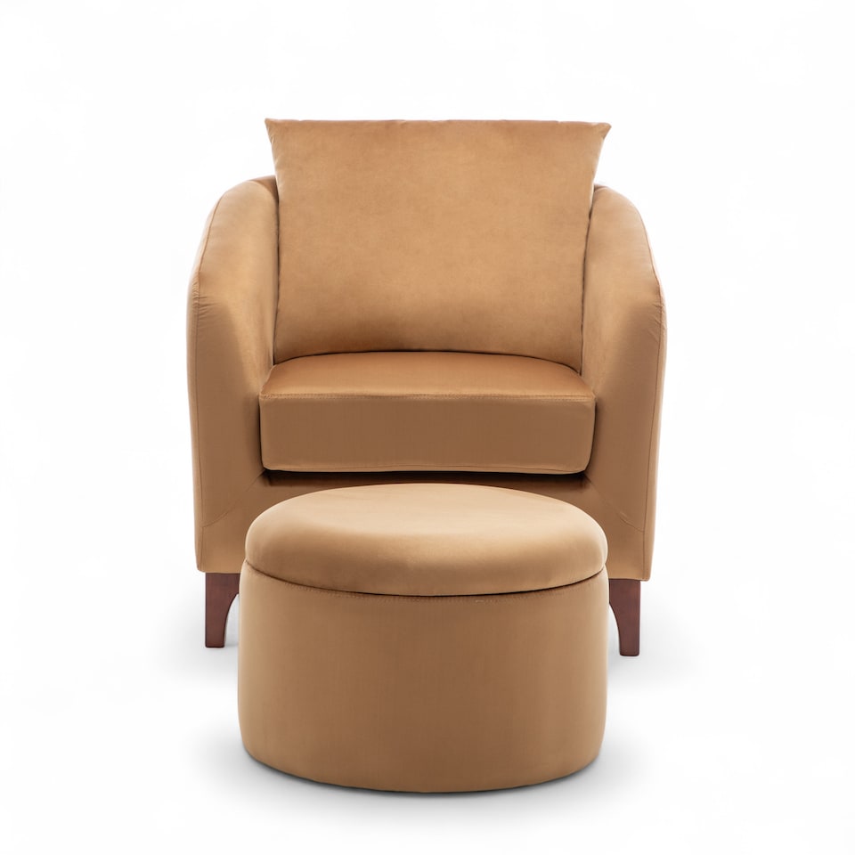 image 1 of Velvet Tan Angela Accent Tub Chair with Ottoman