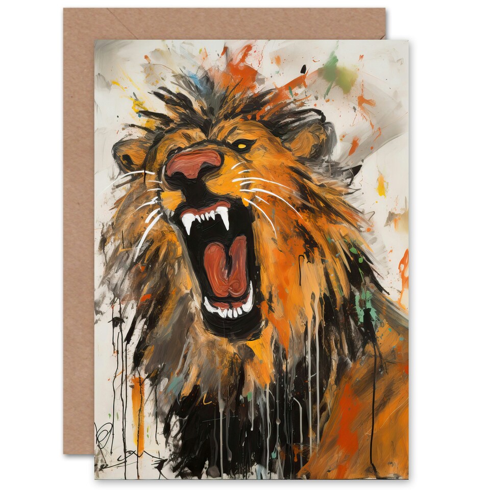 image 1 of Roaring Lion Painting Big Cat Lover Card