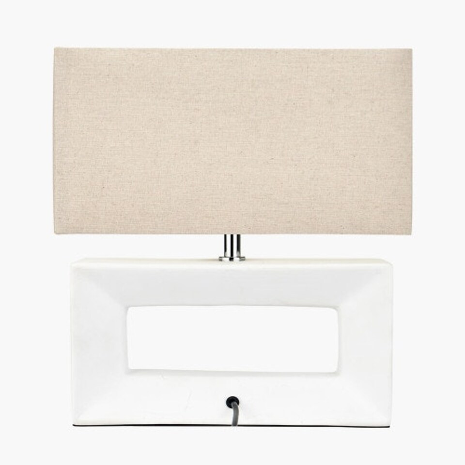 image 1 of Block White Ceramic Rectangular Table Lamp Cream | White