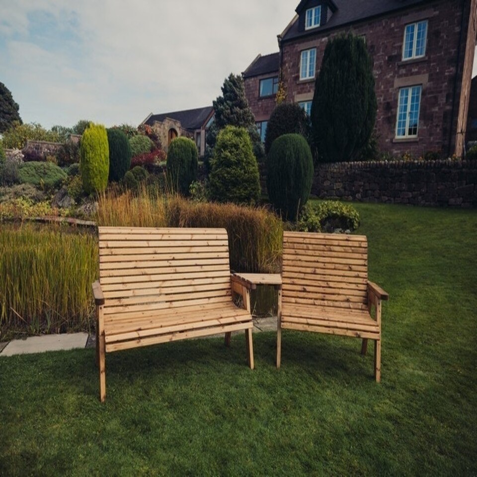 image 1 of Valley 5 Seat Set 1X2B 1X3B Angled Tray - Timber - L100 x W215 x H95 cm - Garden Furniture - Fully Assembled