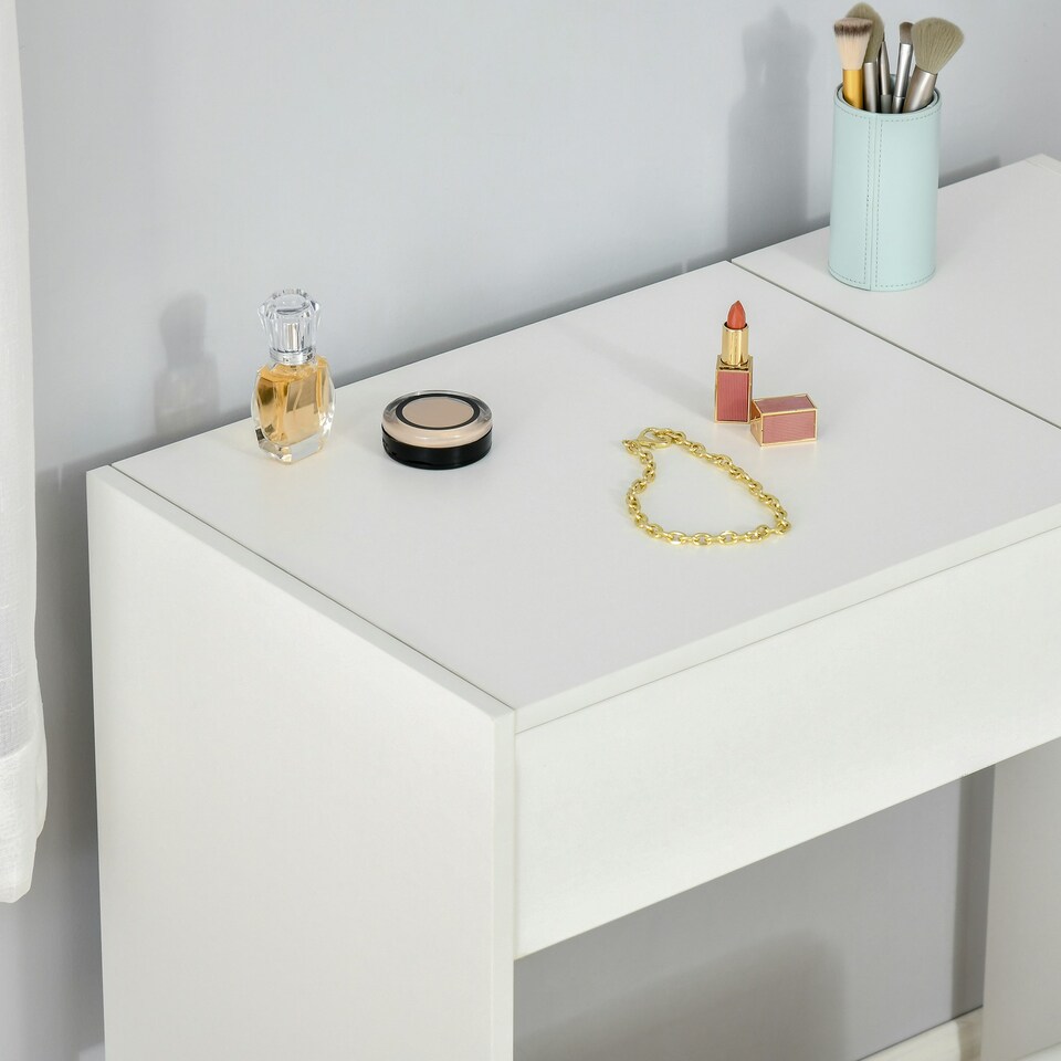 image 1 of HOMCOM Dressing Table Set with Flip-up Mirror Padded Stool Sliding Drawer White