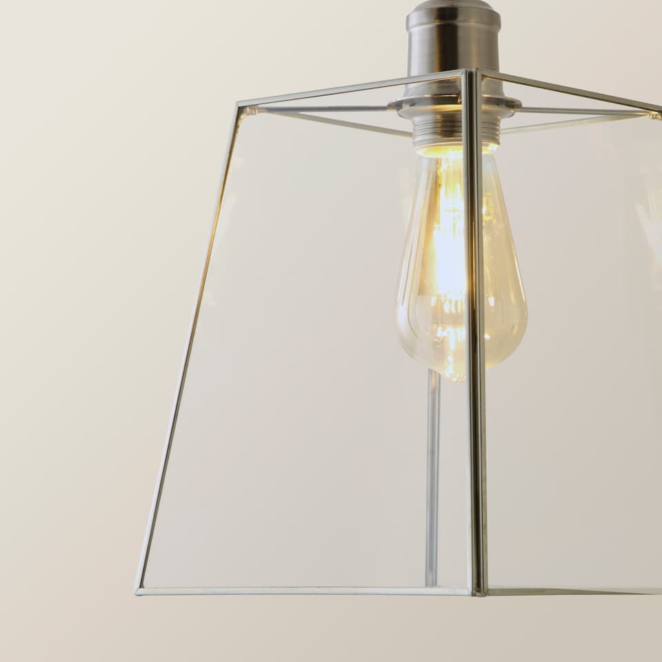 image 1 of ValueLights Susie Glass Lantern 3 Drop Brushed Chrome Ceiling Light and Bulbs