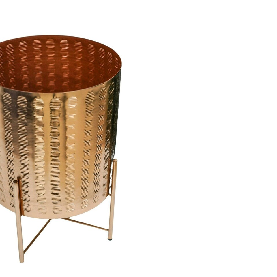 image 1 of Zendaya Embossed Metal Planter with Stand - Mild Steel - L27 x W27 x H40 cm - Silver | Silver