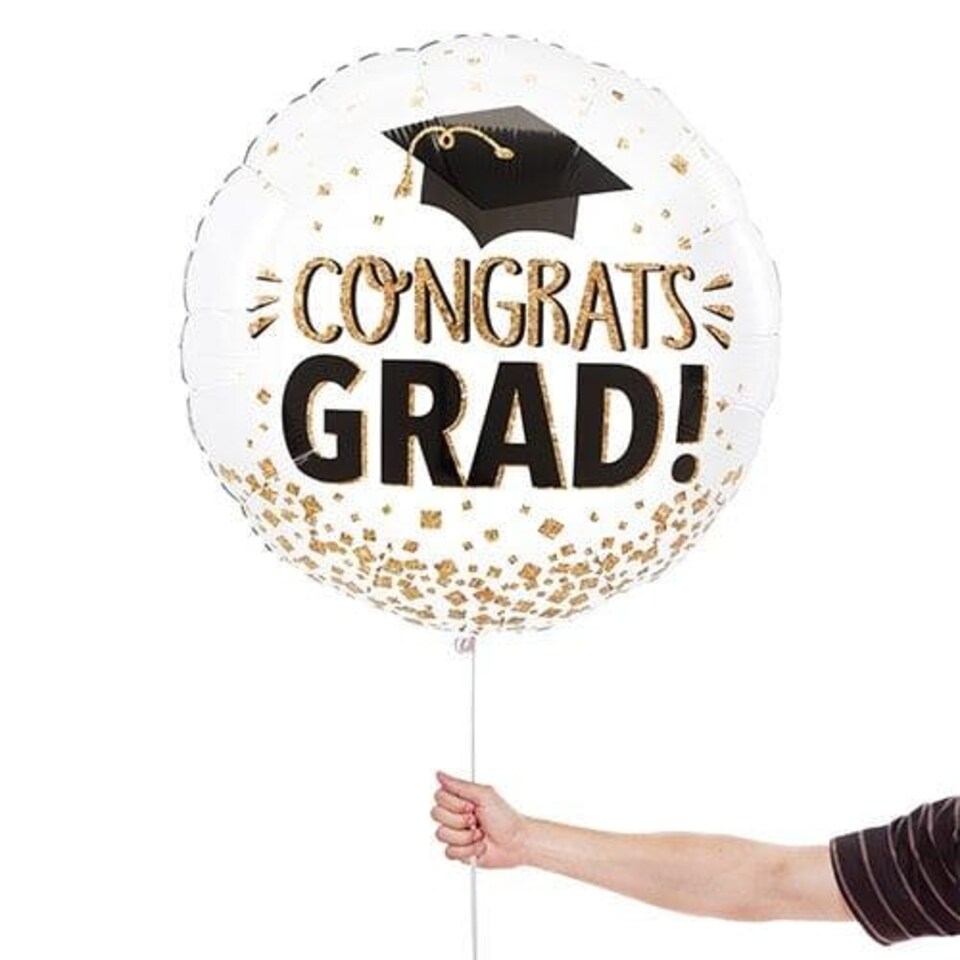image 1 of Congrats Grad Gold Glitter Graduation Helium Foil Giant Balloon 71cm / 28 in Gold