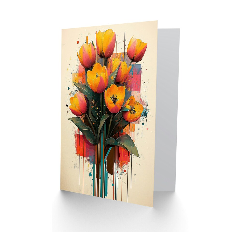 image 1 of Tulip Bouquet Modern Floral Abstract Painting Birthday Greeting Card