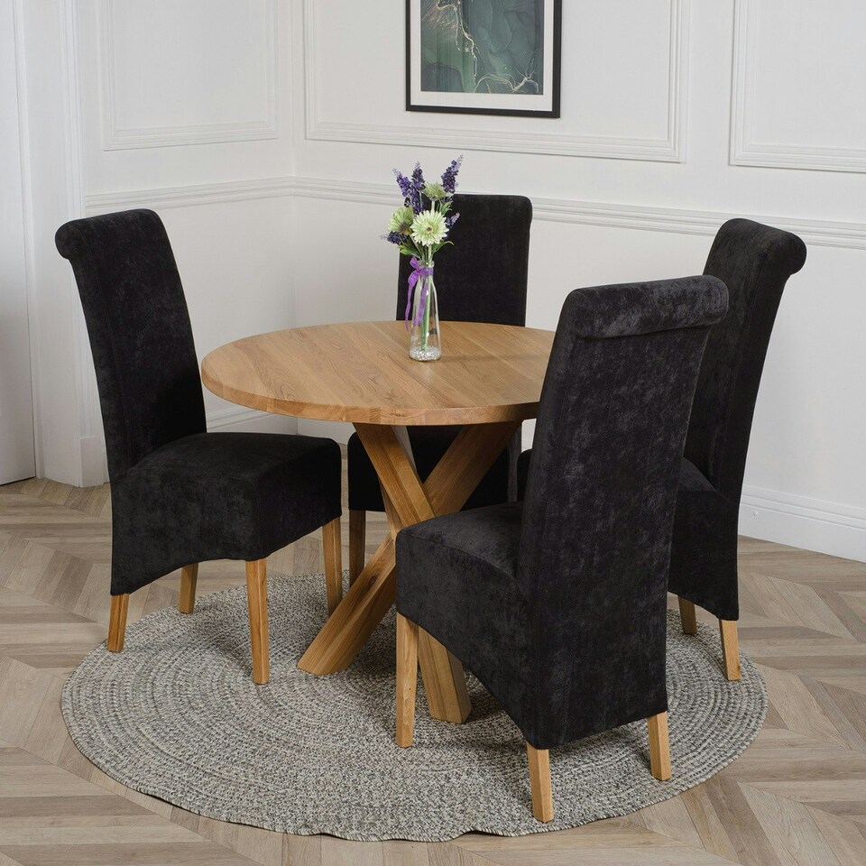 image 1 of Oregon Round Oak Dining Table with Montana Fabric Chairs Black