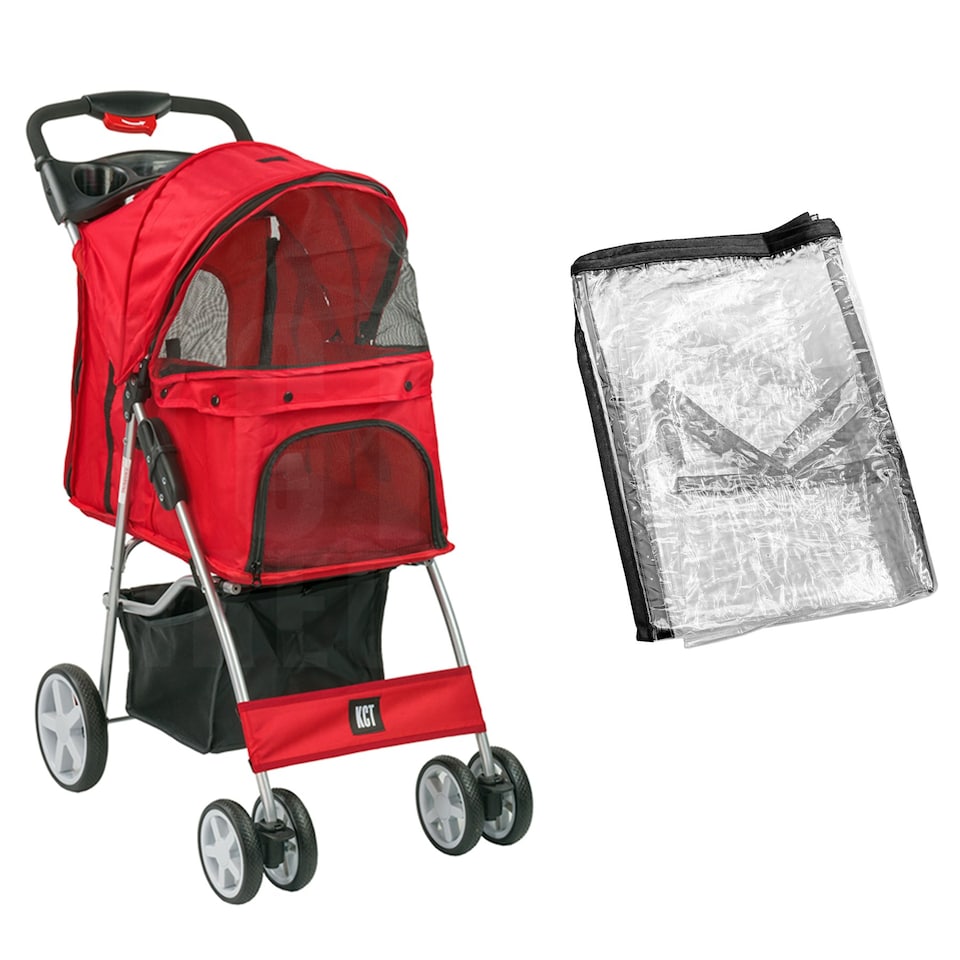 image 1 of KCT Red Pet Stroller with Rain Cover Red