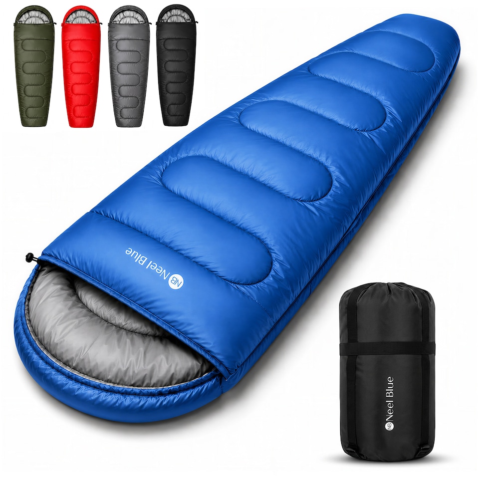 image 1 of 350GSM Mummy Waterproof Sleeping Bag with Hood, 6ft Adults - 3-4 Season