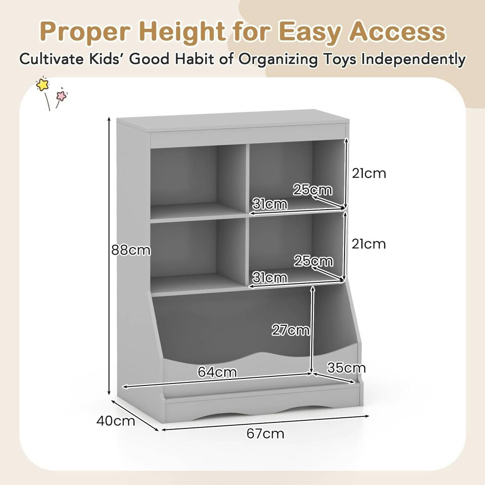 image 1 of COSTWAY Kids Storage Shelf Children Toy Storage Organizer | Grey