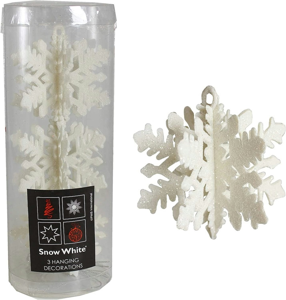 image 1 of Pack of 3 Hanging White Snowflake Christmas Decorations
