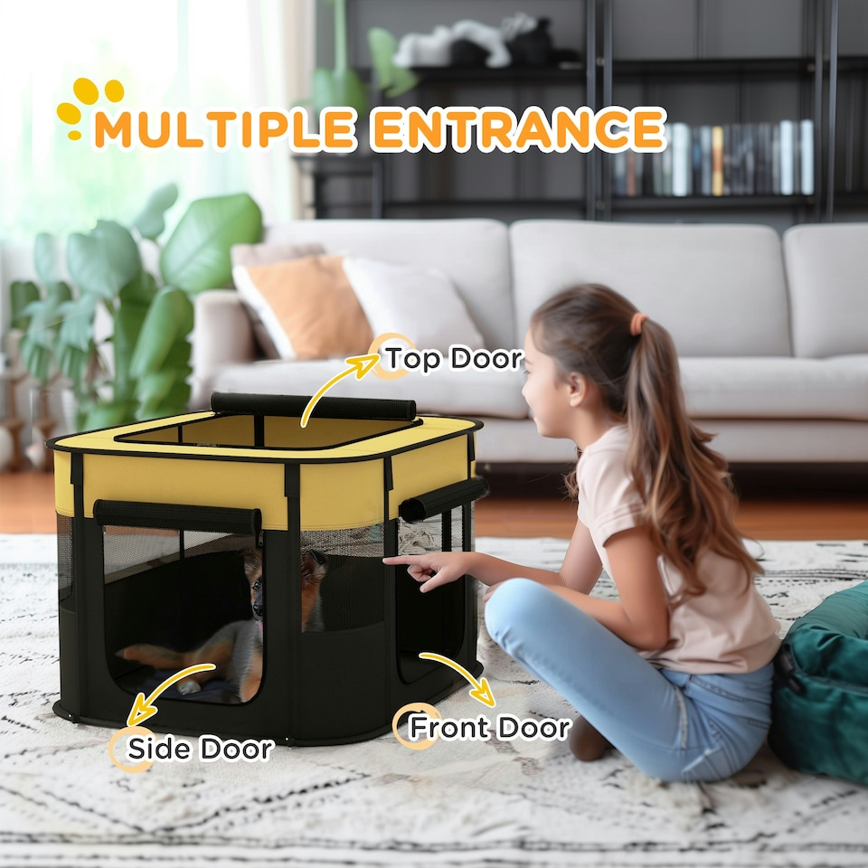 image 1 of PawHut Portable Dog Pen for Puppies, Rabbits, Kittens, Guinea Pigs - Yellow
