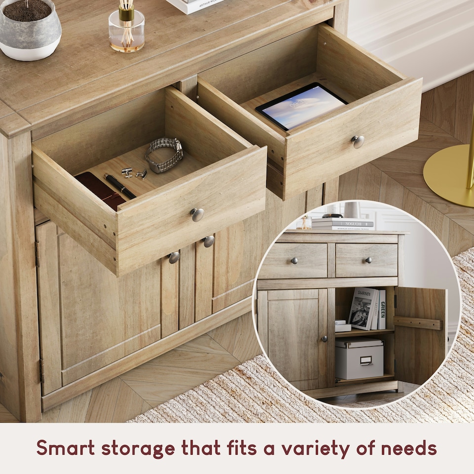 image 1 of Vida Designs Panama 2 Door 2 Drawer Sideboard Buffet Cabinet, Solid Pine Wood