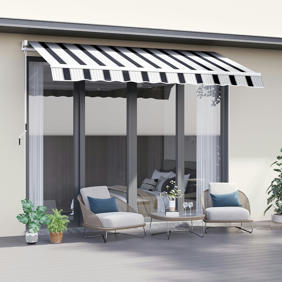 image 1 of Outsunny Garden Sun Shade Canopy Retractable Awning, 2.5 x 2m, Blue and White