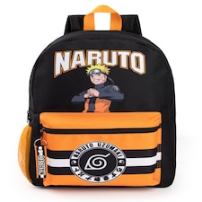 Naruto Shippuden Boys Backpack | Black & Orange Rucksack with Adjustable Straps | Uzumaki Hokage Practical & Organised Luggage Sports School Bag For Kids | Anime Series Merchandise Gift | Black | Black