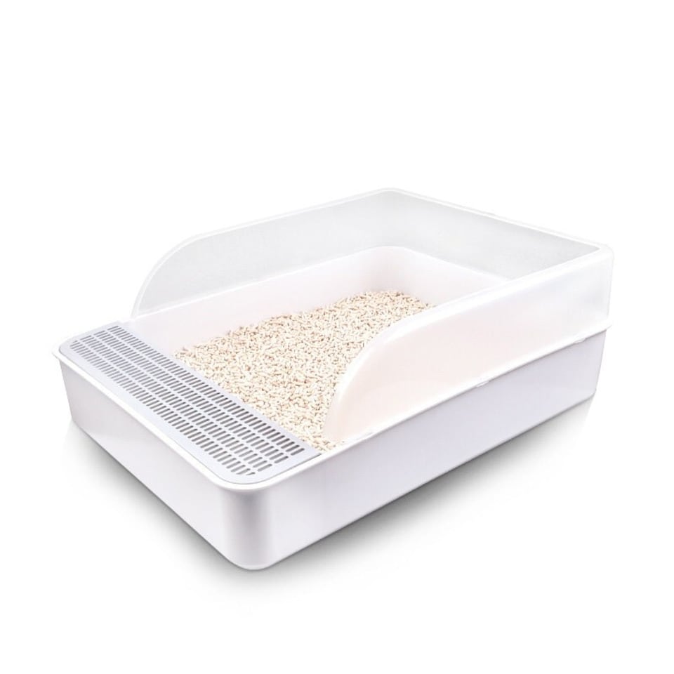 image 1 of Living and Home Open Cat Litter Box Easy Cleaning - White & Grey