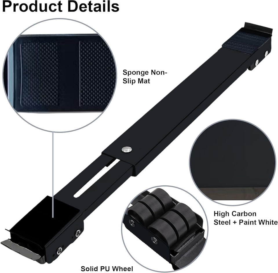 image 1 of 2Pcs Adjustable Appliance Rollers Black Furniture Moving Castor Wheels Washing Machines Fridges & Dishwashers Sliders 300kg Load