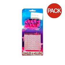 Contrast Striped Candles (Pack of 12) - Pink/White - One Size